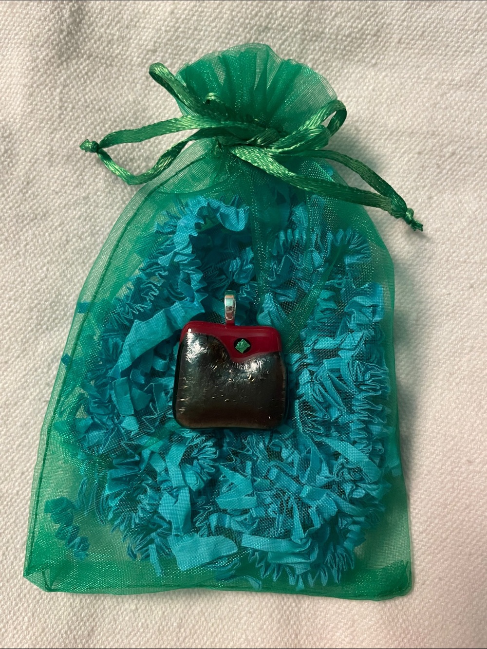 Dichroic Glass Pendant with Red Accent